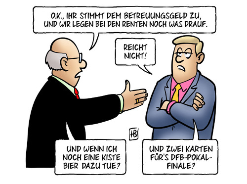 Cartoon: Betreuungsgeld-Poker (medium) by Harm Bengen tagged betreuungsgeld,poker,verhandlungen,koalition,cdu,csu,fdp,kinder,kita,herdpraemie,bestechung,rente,kiste,bier,fussball,dfb,pokal,finale,betreuungsgeld,poker,verhandlungen,koalition,cdu,csu,fdp,kinder,kita,rente,bestechung,kiste