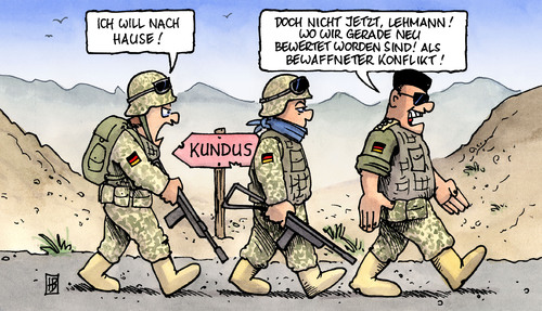 Cartoon: Bewaffneter Konflikt (medium) by Harm Bengen tagged bewaffneter,konflikt,afghanistan,neubewertung,krieg,kriegsähnlich,aufbaueinsatz,stabilisierungseinsatz,kundus,abzug,bundeswehr,isaf,soldaten,bewaffneter,konflikt,afghanistan,neubewertung,krieg,kriegsähnlich,aufbaueinsatz,stabilisierungseinsatz,militär,bundeswehr,soldanten