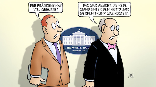 Cartoon: Biden hustet (medium) by Harm Bengen tagged absicht,motto,usa,wahlen,biden,gesundheit,rede,zur,lage,der,nation,husten,trump,weisses,haus,white,house,harm,bengen,cartoon,karikatur,absicht,motto,usa,wahlen,biden,gesundheit,rede,zur,lage,der,nation,husten,trump,weisses,haus,white,house,harm,bengen,cartoon,karikatur