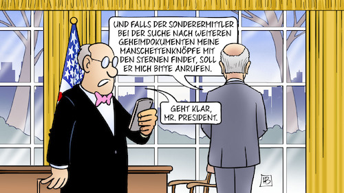 Cartoon: Biden und Sonderermittler (medium) by Harm Bengen tagged sonderermittler,manschettenknöpfe,president,aufräumen,büro,geheimdokumente,usa,biden,oval,office,präsident,trump,vergesslichkeit,harm,bengen,cartoon,karikatur,sonderermittler,manschettenknöpfe,president,aufräumen,büro,geheimdokumente,usa,biden,oval,office,präsident,trump,vergesslichkeit,harm,bengen,cartoon,karikatur