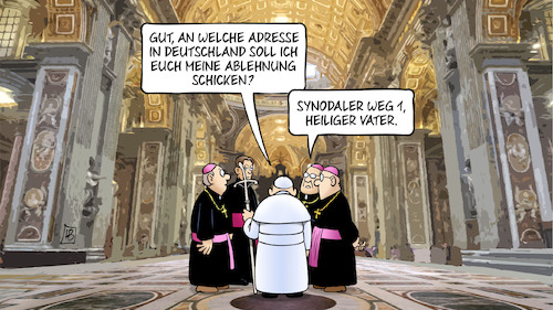 Cartoon: Bischöfe beim Papst (medium) by Harm Bengen tagged bischöfe,bischof,papst,rom,adresse,ablehnung,katholische,kirche,reformbewegung,synodaler,weg,heiliger,vater,harm,bengen,cartoon,karikatur,bischöfe,bischof,papst,rom,adresse,ablehnung,katholische,kirche,reformbewegung,synodaler,weg,heiliger,vater,harm,bengen,cartoon,karikatur