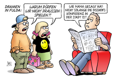 Cartoon: Bischofskonferenz (medium) by Harm Bengen tagged dramen,fulda,draussen,spielen,kinder,vater,katholische,kirche,bischofskonferenz,missbrauch,misstrauen,harm,bengen,cartoon,karikatur,dramen,fulda,draussen,spielen,kinder,vater,katholische,kirche,bischofskonferenz,missbrauch,misstrauen,harm,bengen,cartoon,karikatur