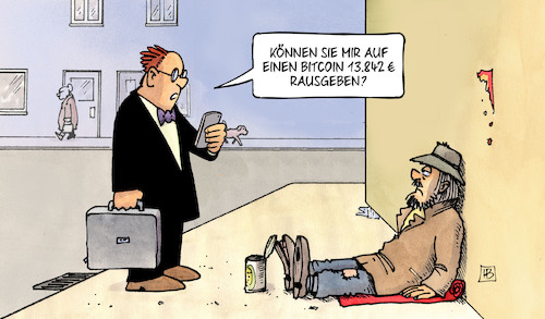 Cartoon: Bitcoin-Kurs (medium) by Harm Bengen tagged bitcoin,kurs,blase,hype,spekulation,wirtschaft,krypto,währung,bettler,handy,rausgeben,wechseln,harm,bengen,cartoon,karikatur,bitcoin,kurs,blase,hype,spekulation,wirtschaft,krypto,währung,bettler,handy,rausgeben,wechseln,harm,bengen,cartoon,karikatur