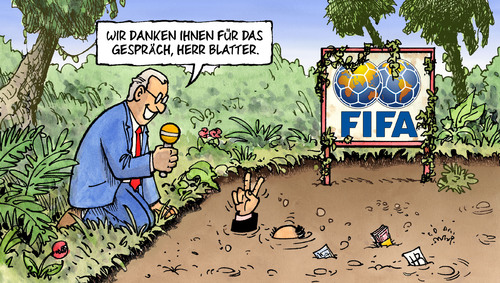 Cartoon: Blatter (medium) by Harm Bengen tagged joseph,blatter,fifa,weltfußballverband,präsident,fußball,sport,korruption,wahl,genf,sumpf,geld,reporter,interview,verband,verein,joseph blatter,fußball,präsident,sport,korruption,wahl,wahlen,genf,sumpf,reporter,interview,joseph,blatter,fifa