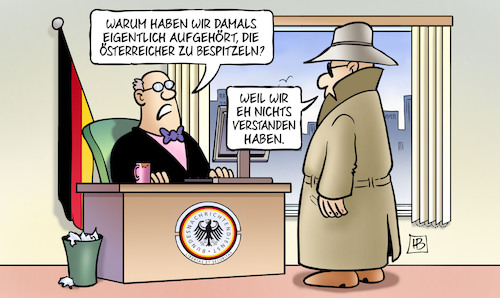 Cartoon: BND-Österreich (medium) by Harm Bengen tagged österreich,bespitzeln,bnd,geheimdienst,deutschland,harm,bengen,cartoon,karikatur,österreich,bespitzeln,bnd,geheimdienst,deutschland,harm,bengen,cartoon,karikatur