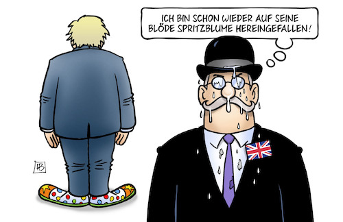 Cartoon: BoJo-Blume (medium) by Harm Bengen tagged spritzblume,hereingefallen,clown,verlängerung,neuwahlen,brexit,unterhaus,regierung,boris,johnson,gb,uk,harm,bengen,cartoon,karikatur,spritzblume,hereingefallen,clown,verlängerung,neuwahlen,brexit,unterhaus,regierung,boris,johnson,gb,uk,harm,bengen,cartoon,karikatur