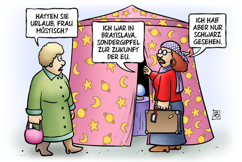 Cartoon: Bratislava-Gipfel (medium) by Harm Bengen tagged bratislava,sondergipfel,zukunft,eu,europa,wahrsagerin,schwarz,harm,bengen,cartoon,karikatur,bratislava,sondergipfel,zukunft,eu,europa,wahrsagerin,schwarz,harm,bengen,cartoon,karikatur