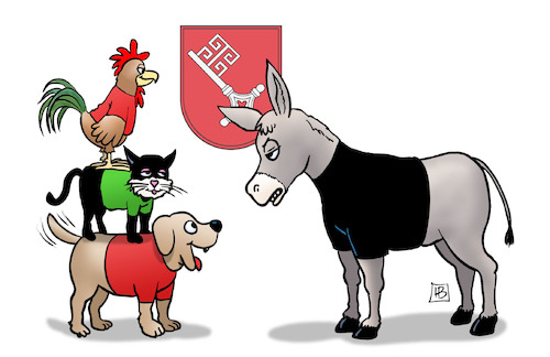 Cartoon: Bremen-RRG (medium) by Harm Bengen tagged bremen,rrg,bürgerschaftswahl,landtagswahl,koalition,rot,grüne,schwarz,cdu,spd,linke,bremer,stadtmusikanten,harm,bengen,cartoon,karikatur,bremen,rrg,bürgerschaftswahl,landtagswahl,koalition,rot,grüne,schwarz,cdu,spd,linke,bremer,stadtmusikanten,harm,bengen,cartoon,karikatur