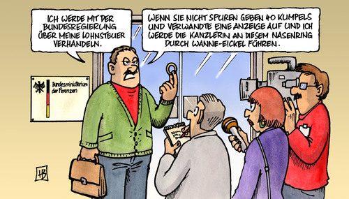 Cartoon: Brennelementesteuer-Anzeige (medium) by Harm Bengen tagged brennelementesteuer,anzeige,zeitung,medien,lohnsteuer,finanzministerium,schäuble,merkel,nasenring,klientel,erpressung,verhandlung,vorführen,reporter,akw,kernkraft,stromkonzerne,energiekonzerne,strom,energie,vattenfall,rwe,eon,enbw,bundesregierung,brennelementesteuer,anzeige,zeitung,medien,lohnsteuer,finanzministerium,schäuble,merkel,klientel,erpressung,verhandlung,vorführen,reporter,nasenring,stromkonzerne,kernkraft,akw,strom,energie,vattenfall,rwe,eon,enbw,bundesregierung