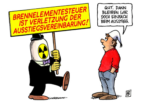 Cartoon: Brennelementesteuer (medium) by Harm Bengen tagged brennelementesteuer,sparpaket,kernkraft,atomkraft,atomkraftwerke,laufzeiten,ausstieg,vereinbarung,erpressung,vattenfall,eon,rew,enbw,demonstration,michel,sparpaket,brennelementesteuer,kernkraft,atomkraftwerke,atomkraft,laufzeiten,ausstieg,vereinbarung,erpressung,vattenfall,eon,rew,enbw,demonstration