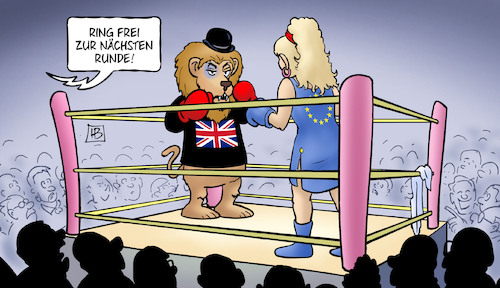 Cartoon: Brexit zweite Runde (medium) by Harm Bengen tagged brexit,zweite,runde,ring,boxen,uk,gb,europa,verhandlungen,harm,bengen,cartoon,karikatur,brexit,zweite,runde,ring,boxen,uk,gb,europa,verhandlungen,harm,bengen,cartoon,karikatur