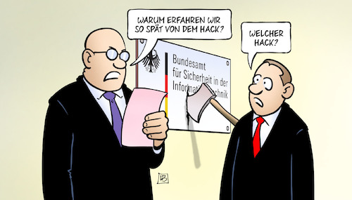 Cartoon: BSI und Hack (medium) by Harm Bengen tagged hackerangriff,rechtsextremismus,afd,axt,it,bsi,bundesamt,seehofer,unwissenheit,sicherheit,datenklau,harm,bengen,cartoon,karikatur,hackerangriff,rechtsextremismus,afd,axt,it,bsi,bundesamt,seehofer,unwissenheit,sicherheit,datenklau,harm,bengen,cartoon,karikatur