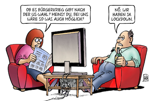 Cartoon: Bürgerkrieg und Lockdown (medium) by Harm Bengen tagged tv,zeitung,lesen,lockdown,bürgerkrieg,usa,wahl,corona,trump,biden,harm,bengen,cartoon,karikatur,tv,zeitung,lesen,lockdown,bürgerkrieg,usa,wahl,corona,trump,biden,harm,bengen,cartoon,karikatur