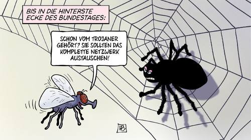 Cartoon: Bundestag-Netzwerk (medium) by Harm Bengen tagged bundestag,it,sicherheit,netzwerk,trojaner,austauschen,hardware,software,spionage,computer,internet,fleige,spinne,netz,harm,bengen,cartoon,karikatur,bundestag,it,sicherheit,netzwerk,trojaner,austauschen,hardware,software,spionage,computer,internet,fleige,spinne,netz,harm,bengen,cartoon,karikatur