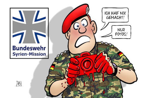 Cartoon: Bundeswehr in Syrien (medium) by Harm Bengen tagged bundeswehr,syrien,mission,aufklärung,kampfeinsatz,bombardierung,zivile,opfer,fotos,fotoapparat,soldat,harm,bengen,cartoon,karikatur,bundeswehr,syrien,mission,aufklärung,kampfeinsatz,bombardierung,zivile,opfer,fotos,fotoapparat,soldat,harm,bengen,cartoon,karikatur