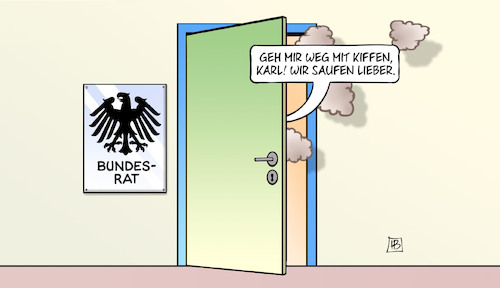 Cartoon: Cannabis im Bundesrat (medium) by Harm Bengen tagged cannabis,kiffen,legalisierung,lauterbach,karl,saufen,bundesrat,rauch,qualm,tuer,harm,bengen,cartoon,karikatur,cannabis,kiffen,legalisierung,lauterbach,karl,saufen,bundesrat,rauch,qualm,tuer,harm,bengen,cartoon,karikatur