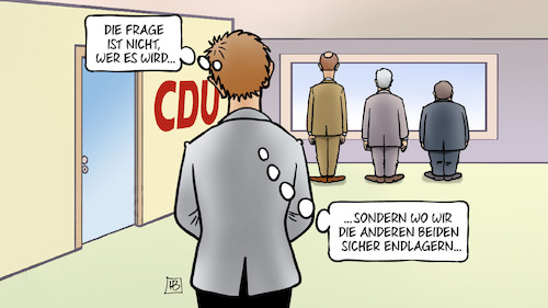 Cartoon: CDU-Machtkampf (medium) by Harm Bengen tagged endlagern,cdu,machtkampf,akk,kramp,karrenbauer,merz,laschet,röttgen,harm,bengen,cartoon,karikatur,endlagern,cdu,machtkampf,akk,kramp,karrenbauer,merz,laschet,röttgen,harm,bengen,cartoon,karikatur