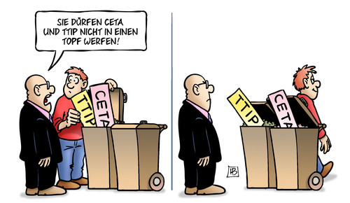 Cartoon: Ceta-Topf (medium) by Harm Bengen tagged ceta,ttip,topf,mülltonnen,freihandelsabkommen,harm,bengen,cartoon,karikatur,ceta,ttip,topf,mülltonnen,freihandelsabkommen,harm,bengen,cartoon,karikatur