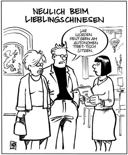 Cartoon: China-Restaurant (medium) by Harm Bengen tagged china,restaurant,tibet,autonom,tisch,gast,essen,china,chinesen,restaurant,gastro,gastronomie,tibet,autonom,essen,gäste,gast