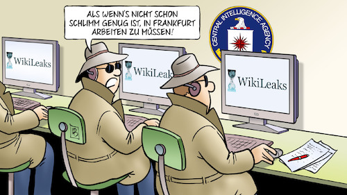 Cartoon: CIA in Frankfurt (medium) by Harm Bengen tagged arbeiten,wikileaks,dokumente,abhoeren,tv,spione,geheimdienst,cia,usa,frankfurt,hacker,computersicherheit,harm,bengen,cartoon,karikatur,arbeiten,wikileaks,dokumente,abhoeren,tv,spione,geheimdienst,cia,usa,frankfurt,hacker,computersicherheit,harm,bengen,cartoon,karikatur