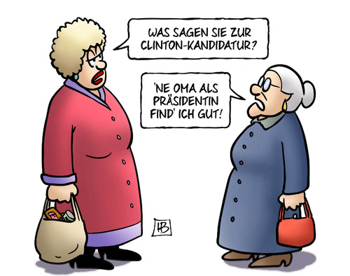 Cartoon: Clinton-Kandidatur (medium) by Harm Bengen tagged hillary,clinton,kandidatur,oma,präsidentin,präsident,usa,wahlen,demokraten,harm,bengen,cartoon,karikatur,hillary,clinton,kandidatur,oma,präsidentin,präsident,usa,wahlen,demokraten,harm,bengen,cartoon,karikatur