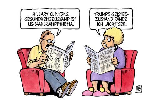 Cartoon: Clintons Gesundheit (medium) by Harm Bengen tagged hillary,clinton,gesundheitszustand,usa,wahlkampfthema,trump,geisteszustand,präsidentschaft,zeitung,harm,bengen,cartoon,karikatur,hillary,clinton,gesundheitszustand,usa,wahlkampfthema,trump,geisteszustand,präsidentschaft,zeitung,harm,bengen,cartoon,karikatur