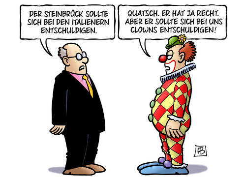 Cartoon: Clowns (medium) by Harm Bengen tagged steinbrueck,spd,kritik,clown,clowns,berlusconi,entschuldigung,napolitano,komiker,grillo,wahl,italien,italiener,rom,harm,bengen,cartoon,karikatur,steinbrueck,spd,kritik,clown,clowns,berlusconi,entschuldigung,napolitano,komiker,grillo,wahl,italien,italiener,rom,harm,bengen,cartoon,karikatur