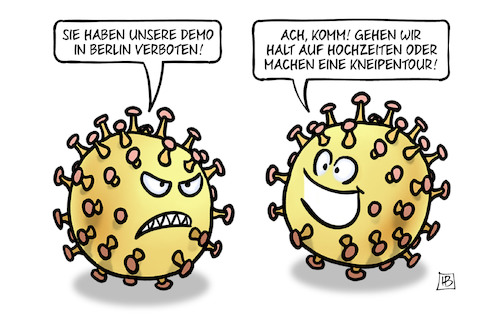 Cartoon: Corona-Demo-Verbot (medium) by Harm Bengen tagged corona,demonstration,verbot,demo,berlin,verboten,verschwoerungstheorien,coronaleugner,viren,hochzeiten,kneipentour,infektionen,harm,bengen,cartoon,karikatur,corona,demonstration,verbot,demo,berlin,verboten,verschwoerungstheorien,coronaleugner,viren,hochzeiten,kneipentour,infektionen,harm,bengen,cartoon,karikatur