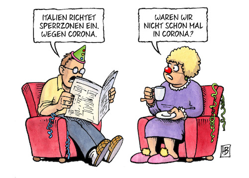 Cartoon: Corona-Sperrgebiete (medium) by Harm Bengen tagged coronavirus,sperrgebiete,sperrzonen,reisen,italien,karneval,pandemie,krankheit,seuche,harm,bengen,cartoon,karikatur,coronavirus,sperrgebiete,sperrzonen,reisen,italien,karneval,pandemie,krankheit,seuche,harm,bengen,cartoon,karikatur