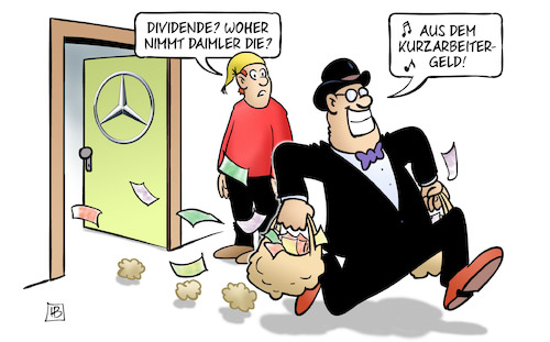 Cartoon: Daimler-Dividende (medium) by Harm Bengen tagged dividende,daimler,wirtschaft,automobilindustrie,börse,aktien,kurzarbeitergeld,kapitalist,geldsack,harm,bengen,cartoon,karikatur,dividende,daimler,wirtschaft,automobilindustrie,börse,aktien,kurzarbeitergeld,kapitalist,geldsack,harm,bengen,cartoon,karikatur