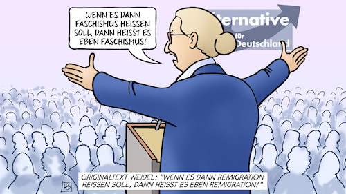 Cartoon: Dann eben Faschismus (medium) by Harm Bengen tagged weidel,afd,parteitag,rechtsextrem,nazis,faschismus,remigration,harm,bengen,cartoon,karikatur,weidel,afd,parteitag,rechtsextrem,nazis,faschismus,remigration,harm,bengen,cartoon,karikatur