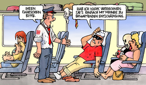 Cartoon: DB-Entschädigung (medium) by Harm Bengen tagged db,entschädigung,bahn,klimaanlage,hitze,geld,fahrschein,grube,ramsauer,verkehrsausschuß,krisentreffen,management,börsengang,sparkurs,ausfall,bahn,db,defekt,deutsche bahn,fahrgast,fahrgäste,gesundheit,heiß,hitze,hitzewelle,ice,klima,klimaanlage,kollaps,krauslauf,kunde,kunden,reise,reisen,sauna,schwitzen,service,sommer,störung,transport,urlaub,verkehr,verreisen,warm,zug,schmerzensgeld,bundestag,reklamation,beschwerde,entschädigung,deutsche