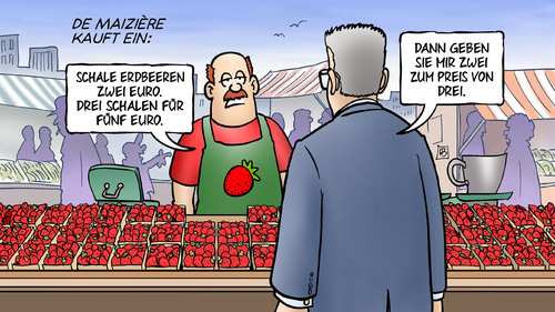 Cartoon: De Maiziere kauft ein (medium) by Harm Bengen tagged schale,erdbeeren,euro,rechnen,demaiziere,de,maiziere,verteidigungsminister,drohne,drohnen,eurohawk,helicopter,hubschrauber,beschaffung,bundesrechnungshof,untersuchungsausschuss,harm,bengen,cartoon,karikatur,schale,erdbeeren,euro,rechnen,demaiziere,de,maiziere,verteidigungsminister,drohne,drohnen,eurohawk,helicopter,hubschrauber,beschaffung,bundesrechnungshof,untersuchungsausschuss,harm,bengen,cartoon,karikatur