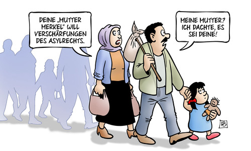 Cartoon: Deine Mutter (medium) by Harm Bengen tagged merkel,mutter,asylrechtsverschärfung,flüchtlinge,asyl,harm,bengen,cartoon,karikatur,merkel,mutter,asylrechtsverschärfung,flüchtlinge,asyl,harm,bengen,cartoon,karikatur