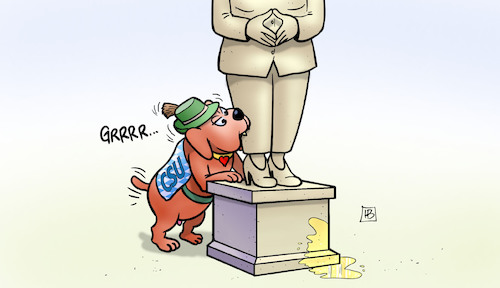 Cartoon: Denkmalschändung (medium) by Harm Bengen tagged hund,denkmal,streit,unionsstreit,asylpolitik,cdu,csu,migration,seehofer,merkel,harm,bengen,cartoon,karikatur,hund,denkmal,streit,unionsstreit,asylpolitik,cdu,csu,migration,seehofer,merkel,harm,bengen,cartoon,karikatur