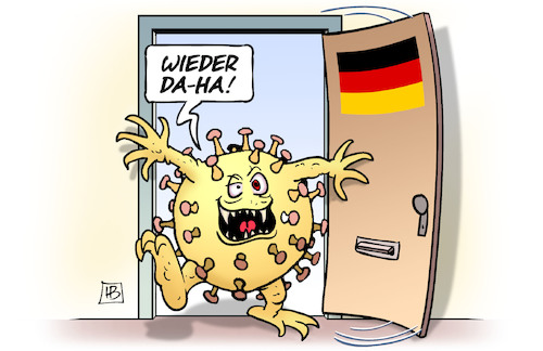 Cartoon: Der Rückkehrer (medium) by Harm Bengen tagged rückkehrer,corona,virus,monster,tür,zweite,welle,harm,bengen,cartoon,karikatur,rückkehrer,corona,virus,monster,tür,zweite,welle,harm,bengen,cartoon,karikatur