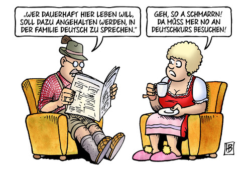 Cartoon: Deutsch dahoam (medium) by Harm Bengen tagged karikatur,cartoon,bengen,harm,bayern,seehofer,scheuer,csu,integration,migranten,ausländer,deutschkurs,schmarrn,sprache,reden,sprechen,deutsch,familie,familie,deutsch,sprechen,reden,sprache,schmarrn,deutschkurs,ausländer,migranten,integration,csu,scheuer,seehofer,bayern,harm,bengen,cartoon,karikatur