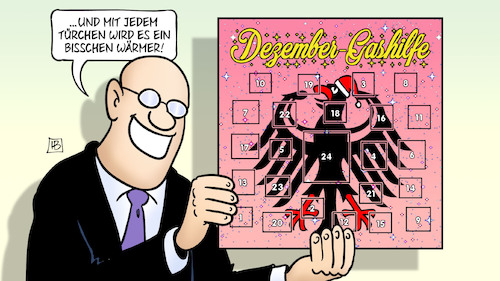 Cartoon: Dezember-Gashilfe (medium) by Harm Bengen tagged dezember,gashilfe,gaspreisbremse,heizen,adventskalender,adler,weihnachten,harm,bengen,cartoon,karikatur,dezember,gashilfe,gaspreisbremse,heizen,adventskalender,adler,weihnachten,harm,bengen,cartoon,karikatur