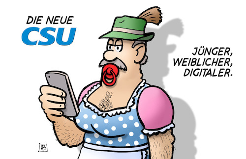 Cartoon: Die neue CSU (medium) by Harm Bengen tagged neue,csu,jünger,weiblicher,digitaler,moderner,parteitag,bayern,dirndl,handy,schnuller,harm,bengen,cartoon,karikatur,neue,csu,jünger,weiblicher,digitaler,moderner,parteitag,bayern,dirndl,handy,schnuller,harm,bengen,cartoon,karikatur