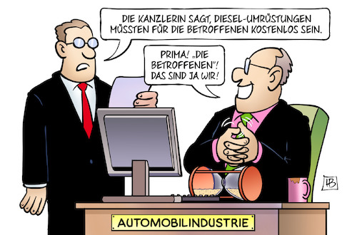 Cartoon: Diesel-Umrüstungen (medium) by Harm Bengen tagged software,updates,kanzlerin,merkel,diesel,umrüstungen,betroffene,kostenlos,automobilindustrie,abgasskandal,harm,bengen,cartoon,karikatur,software,updates,kanzlerin,merkel,diesel,umrüstungen,betroffene,kostenlos,automobilindustrie,abgasskandal,harm,bengen,cartoon,karikatur