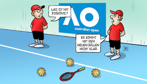 Cartoon: Djokovic (medium) by Harm Bengen tagged djokovic,tennis,australian,open,australien,corona,impfung,impfstatus,einreise,viren,tennisbälle,balljungen,harm,bengen,cartoon,karikatur,djokovic,tennis,australian,open,australien,corona,impfung,impfstatus,einreise,viren,tennisbälle,balljungen,harm,bengen,cartoon,karikatur