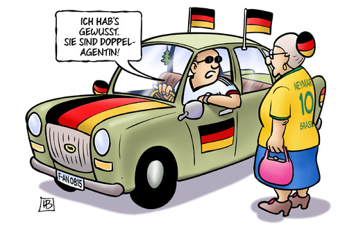 Cartoon: Doppelagentin (medium) by Harm Bengen tagged doppelagentin,doppelagent,bnd,nsa,cia,spionage,fussball,wm,neymar,brasilien,deutschland,usa,harm,bengen,cartoon,karikatur,doppelagentin,doppelagent,bnd,nsa,cia,spionage,fussball,wm,neymar,brasilien,deutschland,usa,harm,bengen,cartoon,karikatur