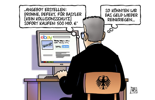 Cartoon: Drohnenschadenbegrenzung (medium) by Harm Bengen tagged ebay,versteigerung,drohne,debakel,affäre,demaiziere,verteidigungsminister,verteidigungsministerium,eurohawk,euro,hawk,geld,kosten,interview,harm,bengen,cartoon,karikatur,ebay,versteigerung,drohne,debakel,affäre,demaiziere,verteidigungsminister,verteidigungsministerium,eurohawk,euro,hawk,geld,kosten,interview,harm,bengen,cartoon,karikatur