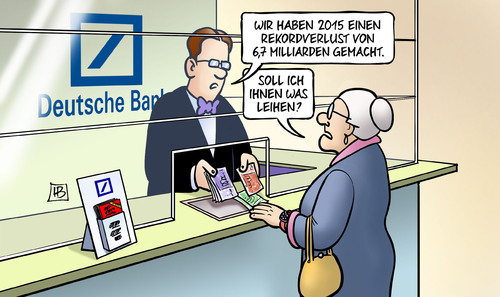 Cartoon: Dt. Bank-Verlust (medium) by Harm Bengen tagged rekordverlust,milliarden,deutsche,bank,geld,aktien,leihen,darlehen,kredit,susemil,harm,bengen,cartoon,karikatur,rekordverlust,milliarden,deutsche,bank,geld,aktien,leihen,darlehen,kredit,susemil,harm,bengen,cartoon,karikatur