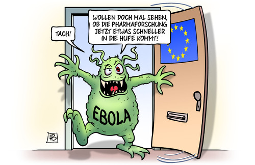 Cartoon: Ebola in Europa (medium) by Harm Bengen tagged cartoon,bengen,harm,virus,afrika,profit,wirtschaft,forschung,eu,europa,ebola,pharmaindustrie,pharmaforschung,karikatur,pharmaforschung,pharmaindustrie,ebola,europa,eu,forschung,wirtschaft,profit,afrika,virus,harm,bengen,cartoon,karikatur