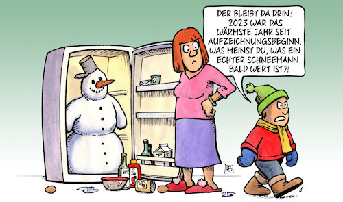 Cartoon: Echter Schneemann (medium) by Harm Bengen tagged 2023,waermstes,jahr,aufzeichnungsbeginn,klimawandel,schneemann,eisschrank,kuehlschrank,mutter,sohn,kind,winter,harm,bengen,cartoon,karikatur,2023,waermstes,jahr,aufzeichnungsbeginn,klimawandel,schneemann,eisschrank,kuehlschrank,mutter,sohn,kind,winter,harm,bengen,cartoon,karikatur