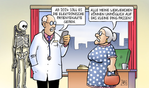 Cartoon: Elektronische Wehwehchen (medium) by Harm Bengen tagged arzt,patientin,susemil,handy,wehwehchen,digitale,lebenslauf,elektronische,patientenakte,harm,bengen,cartoon,karikatur,arzt,patientin,susemil,handy,wehwehchen,digitale,lebenslauf,elektronische,patientenakte,harm,bengen,cartoon,karikatur