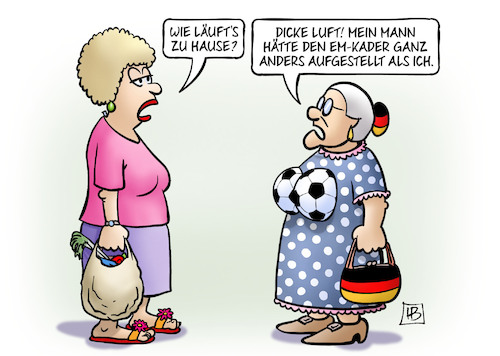 Cartoon: EM-Kaderaufstellung (medium) by Harm Bengen tagged susemil,mann,em,kader,aufstellung,fussball,streit,jutta,harm,bengen,cartoon,karikatur,susemil,mann,em,kader,aufstellung,fussball,streit,jutta,harm,bengen,cartoon,karikatur