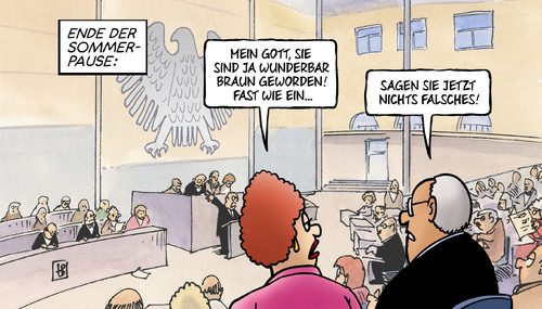 Cartoon: Ende der Sommerpause (medium) by Harm Bengen tagged ende,sommerpause,wunderbar,braun,bundestag,rassismus,neger,farbiger,hermann,harm,bengen,cartoon,karikatur,ende,sommerpause,wunderbar,braun,bundestag,rassismus,neger,farbiger,hermann,harm,bengen,cartoon,karikatur