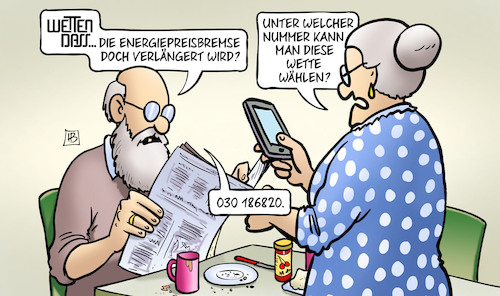 Cartoon: Energiepreiswette (medium) by Harm Bengen tagged energiepreisbremsen,verlängern,telefonnummer,wählen,030186820,finanzministerium,wetten,dass,gottschalk,tv,show,susemil,harm,bengen,cartoon,karikatur,energiepreisbremsen,verlängern,telefonnummer,wählen,030186820,finanzministerium,wetten,dass,gottschalk,tv,show,susemil,harm,bengen,cartoon,karikatur